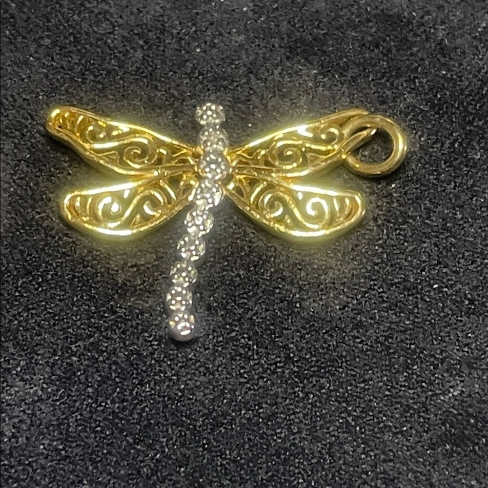 Elegant Gold and Silver Dragonfly Pendant - unmarked